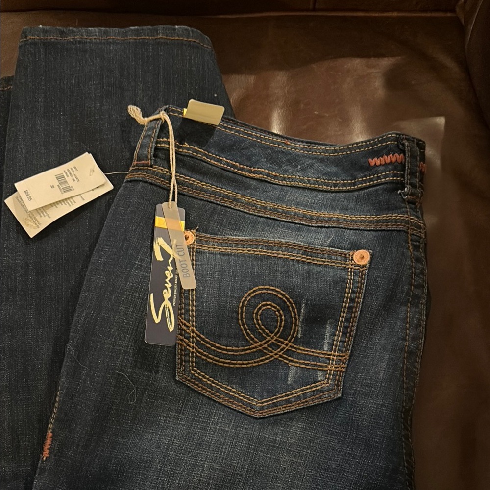 Seven7 Dark Wash Jeans with Contrast Stitching BootCut